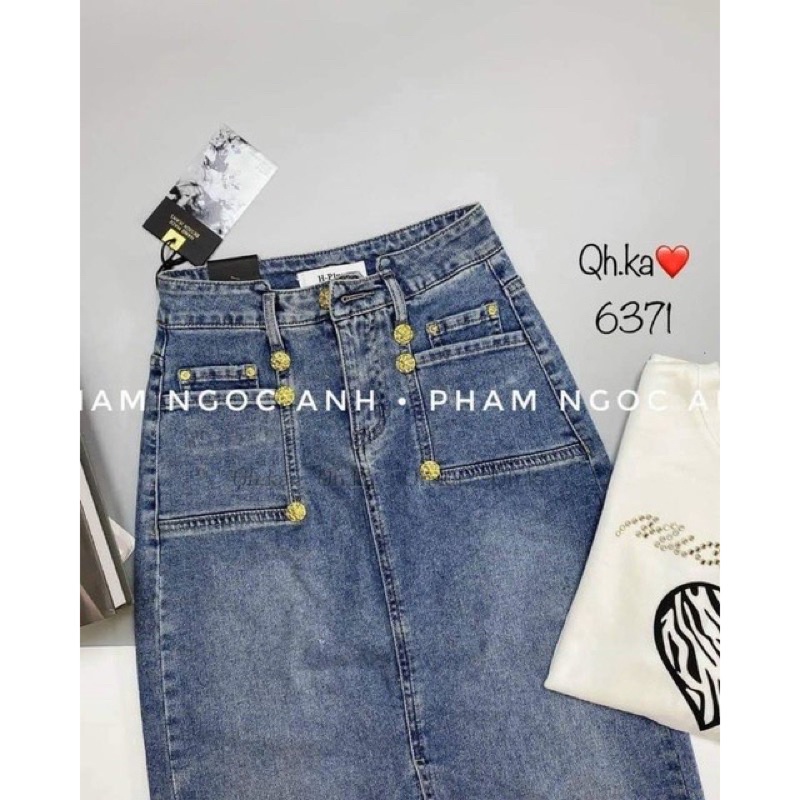 CHÂN VÁY JEANS NỮ DÁNG DÀI TÚI TRƯỚC QC L1 MS36771