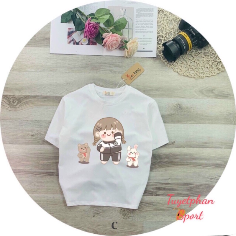 Áo thun cộc tay bé gái siêu dễ thương từ 5–12 tuổi,áo phông tay ngắn trẻ em vải thun cotton co giãn 4C Size từ 24-45 kg