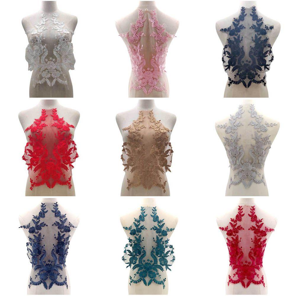 Vải Ren Polyester Thêu Hoa Thủ Công Phụ Kiện May Cổ Áo Sau Lưng Cho Cô Dâu