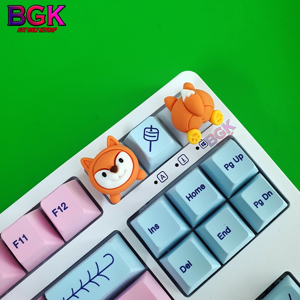 Bộ Keycap 2 Nút Đầu và Mông Cáo Cam Cực Cute ( keycap Artisan, keycap phím cơ )