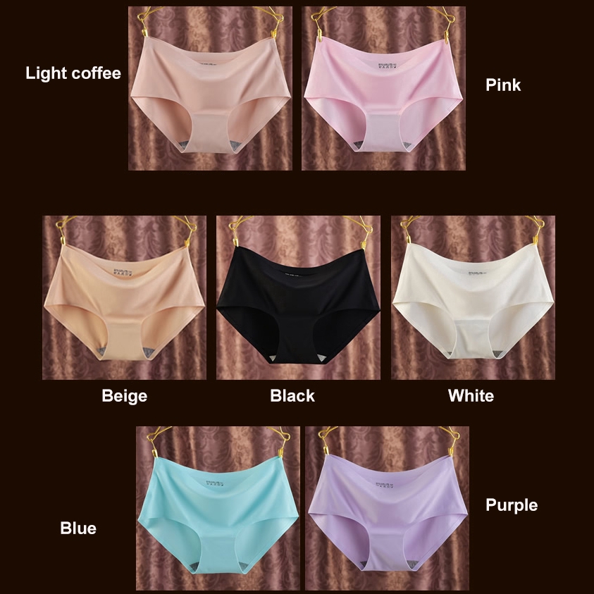 Women Seamless Ice Silk Mid Waist Panties/ Soft Breathable Comfortable Underwear/ Solid Color Hipster Briefs