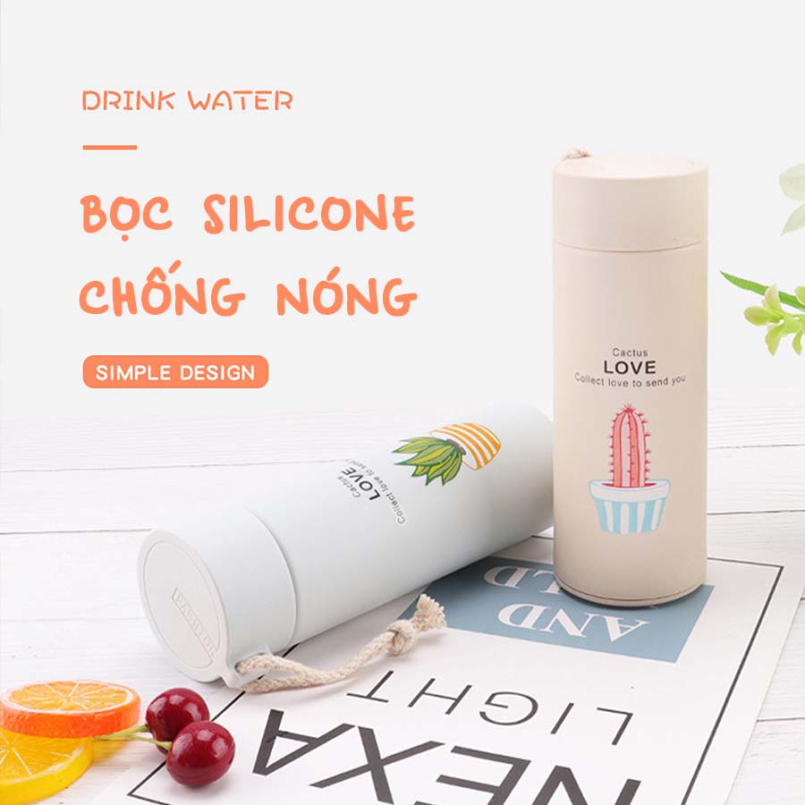 Bình Nước Thủy Tinh Bọc Nhựa 500ml Siêu Nhẹ An Toàn Có Quai Cầm Tiện Lợi BTT008