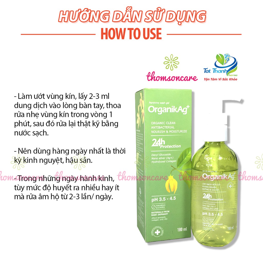 Dung dịch vệ sinh phụ nữ Organik Ag+ có Nano bạc - ddvs Giúp cân băng độ ẩm PH - Chai 180ml có vòi rửa phụ khoa