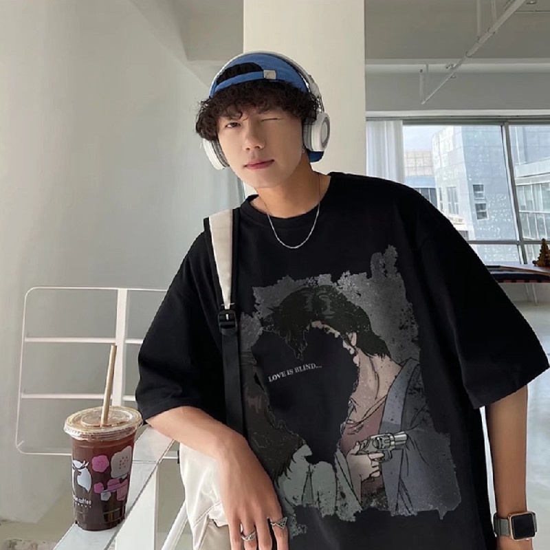 Áo Thun Tay Ngắn Dáng Rộng In Họa Tiết Hoạt Hình Phong Cách Hip Hop Thời Trang Mùa Hè Cho Nam Và Nữ