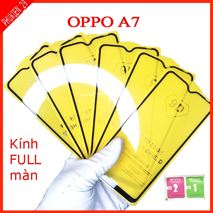 Kính cường lực OPPO A7  full màn hình, Ảnh thực shop tự chụp, tặng kèm bộ giấy lau kính  taiyoshop2