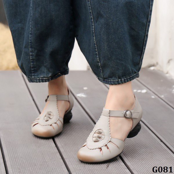 G081 - ENDA KISUHI Giày Sandal Da Thật Handmade Mũi Tròn