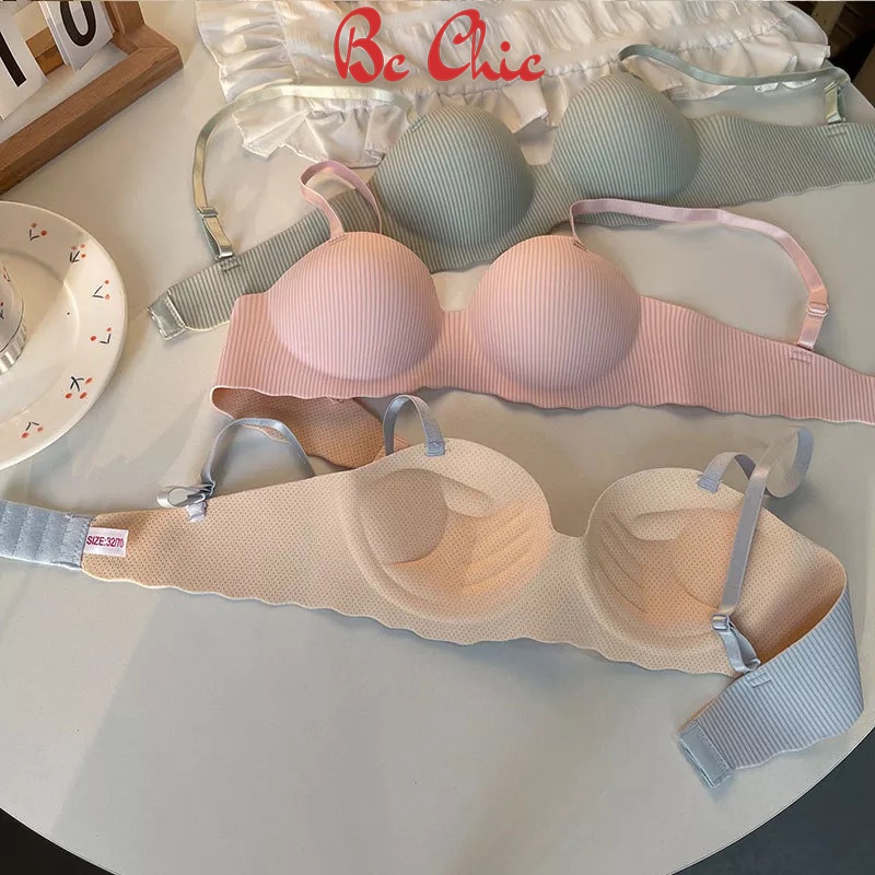 Áo lót nữ, áo lót su quả ngang kẻ sọc đệm bàn tay nâng ngực A06 BC_CHIC LINGERIE