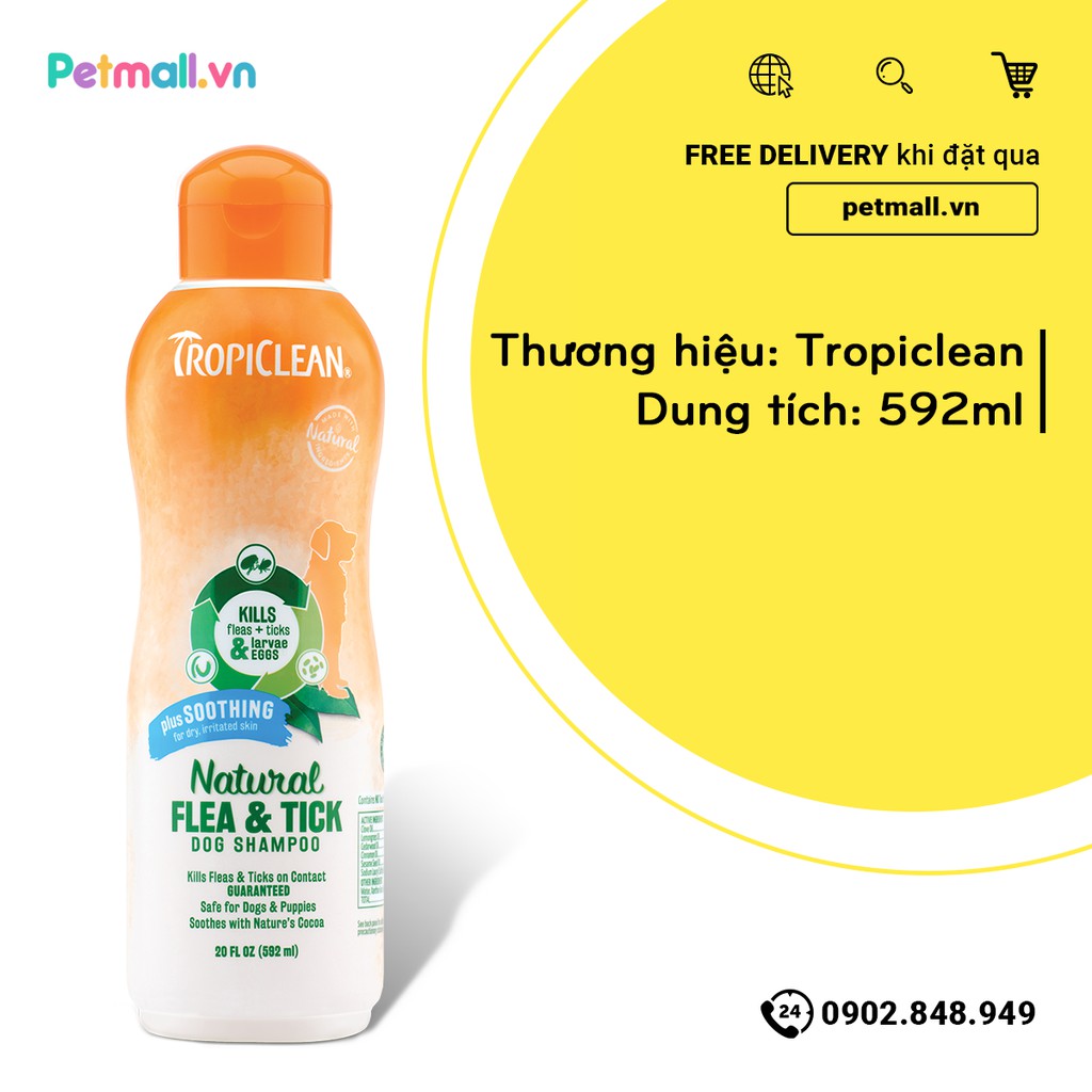 Sữa tắm TropiClean Flea Tick 592ml - Trị ve bọ chét thành phần tự nhiên