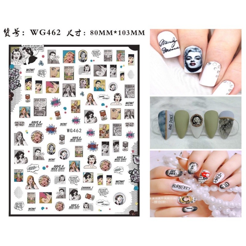 Sticker hoạ tiết chữ kí ô vuông,hình dán móng hoạ tiết chữ kí ô vuông trang trí móng tay nail