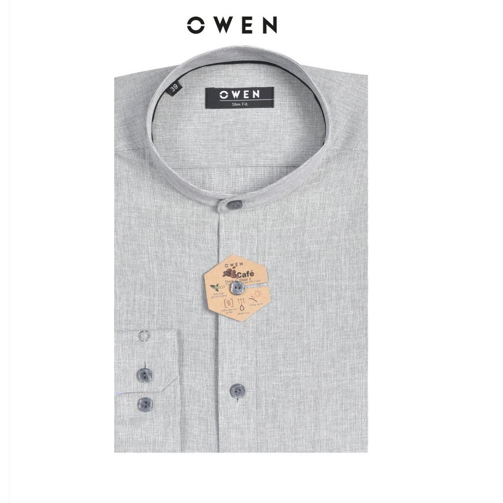 OWEN - Áo sơ mi dài tay OWEN SLIMFIT cổ tàu chất cafe không nhăn - Áo sơ mi cổ tàu nam màu xám 22731