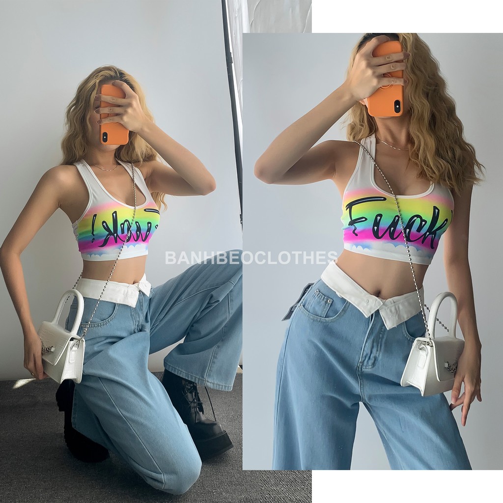 Croptop ba lỗ in chữ