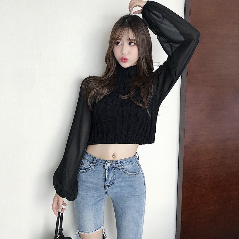 Áo Len Ôm Sweater Tay Bồng Màu Đen SIêu Xinh SAVVY SHOP