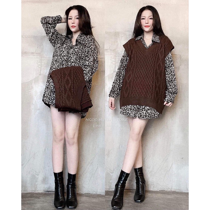 SET GILE LEN THỪNG KÈM ÁO SƠ MI BÁO DÁNG DÀI