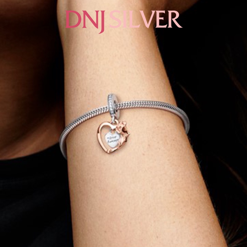 [Hàng cao cấp] Charm bạc 925 cao cấp - Mẫu Heart &amp; Rose Flower thích hợp để mix vòng tay - DN065