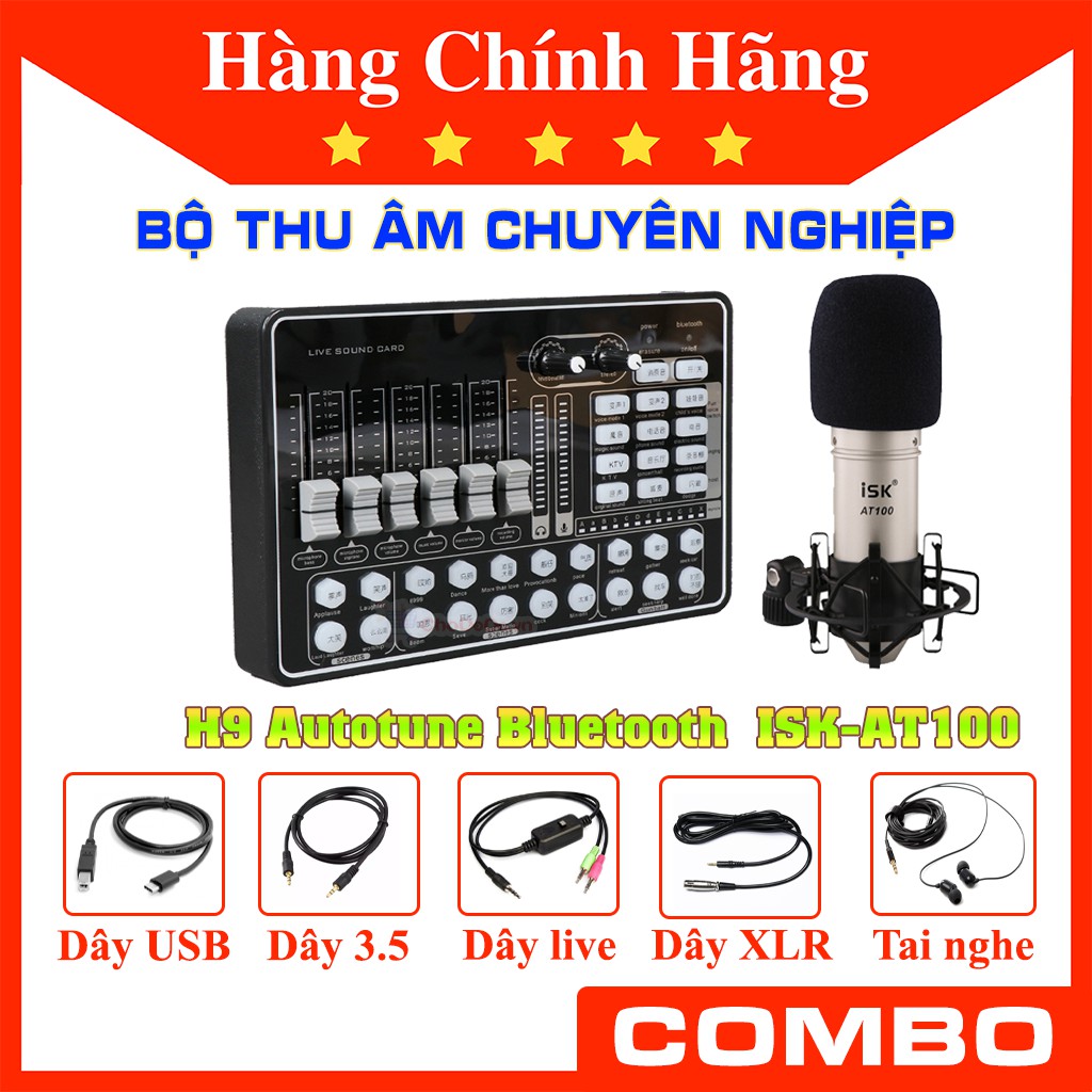 Combo H9 Autotune và mic thu âm ISK AT100 tặng kèm tai nghe kiểm âm - Bộ sound card và mic thu âm chính hãng giá rẻ