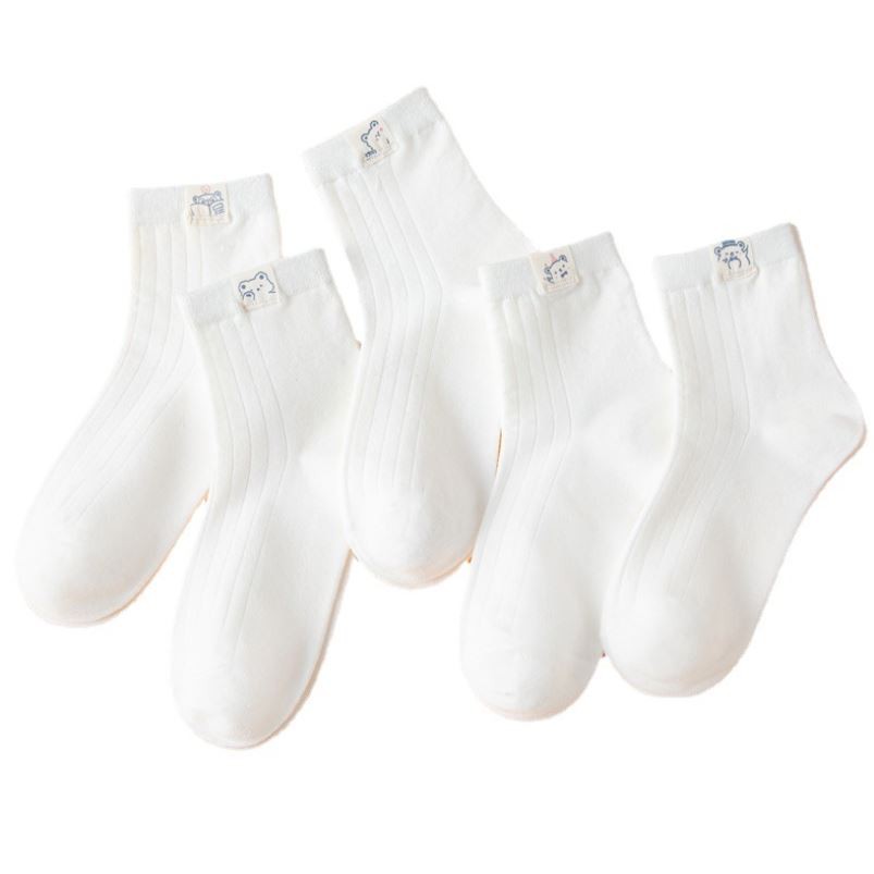 Set 5 Đôi Tất Vớ Nữ Full White Mix Cổ