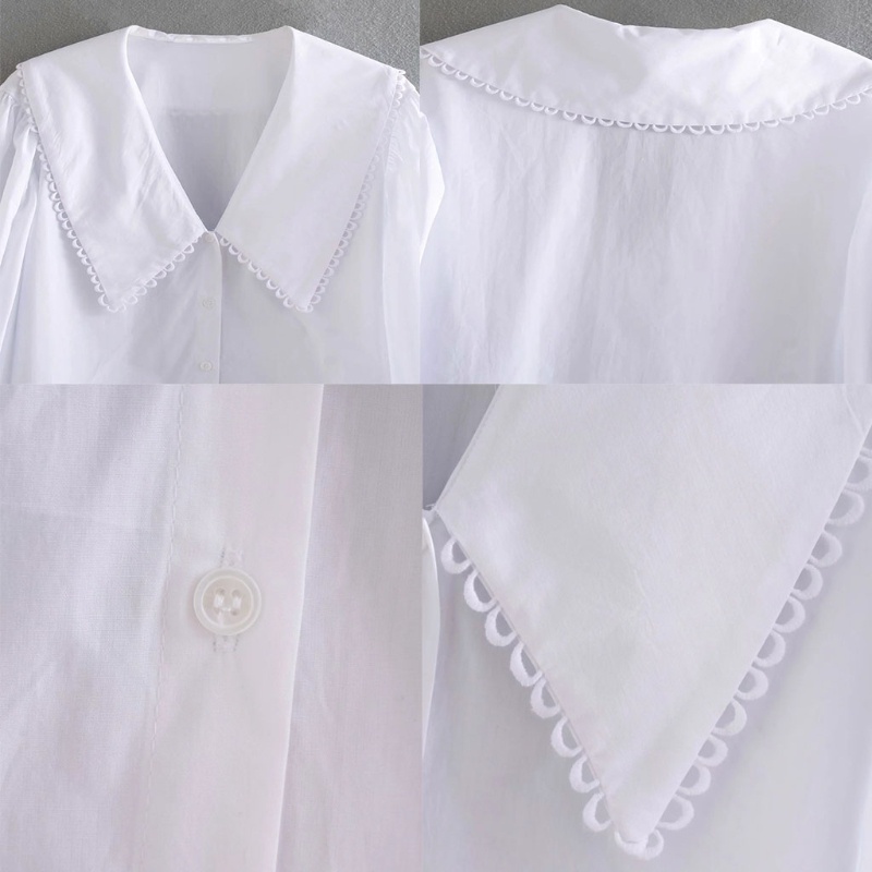 Áo Sơ Mi Tay Dài Phồng Cổ Chữ V Phối Nút Thời Trang Cho Nữ