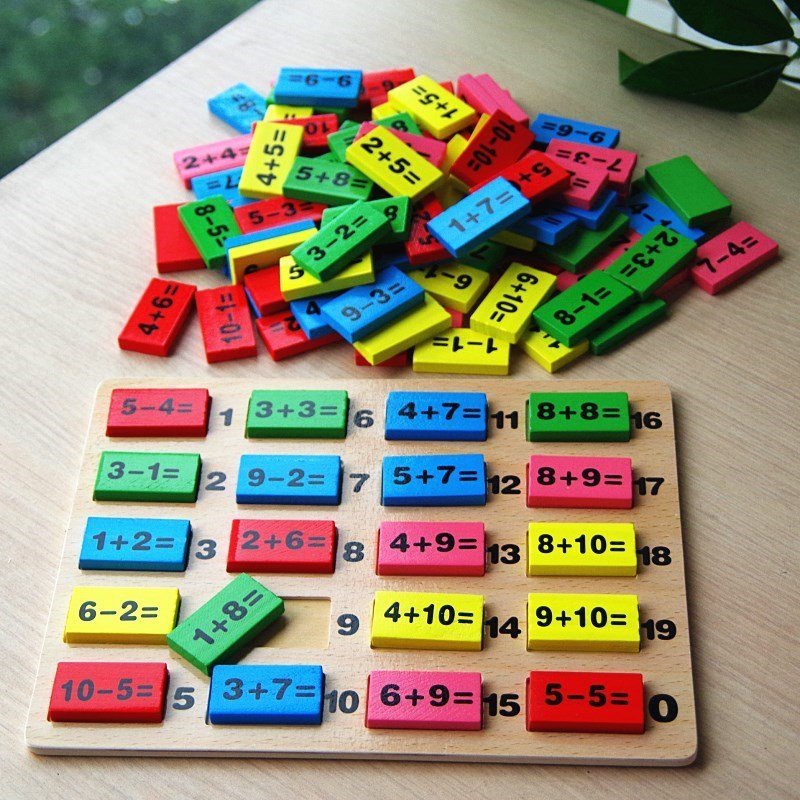 Domino Toán Học -đồ chơi bằng gỗ Domino 110 quân toán học giáo dục xếp hình lắp ghép thông minh trí tuệ cho bé TS Kids