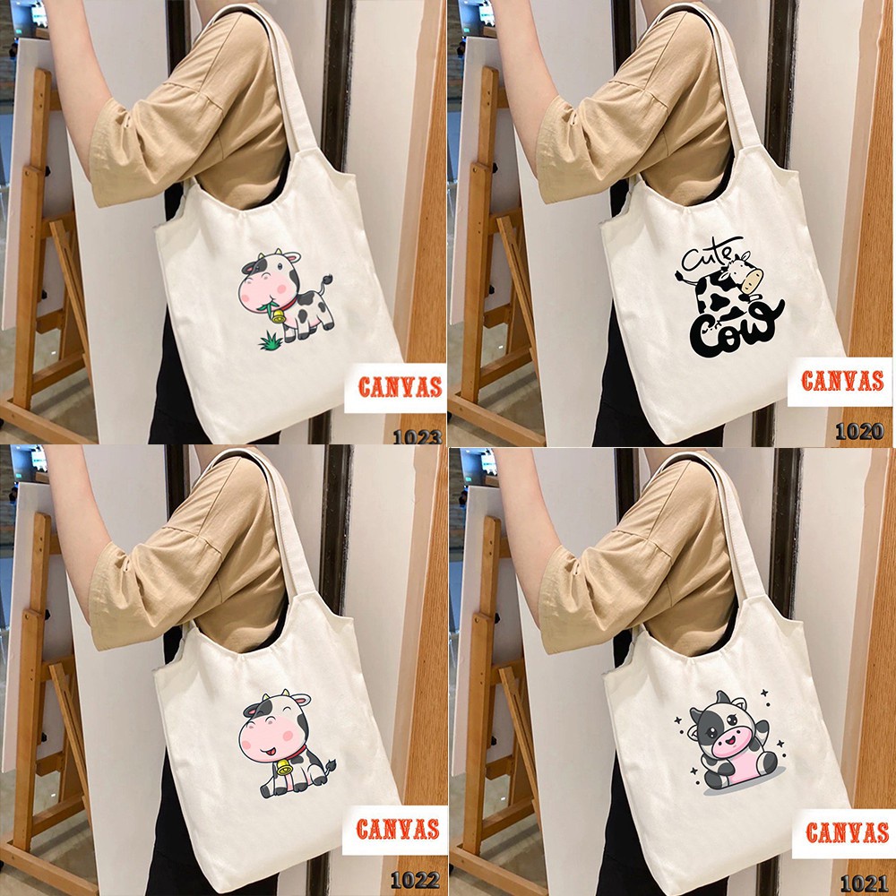 Túi Tote Đeo Chéo CANVAS In Hình Bò Sữa Siêu Dễ Thương