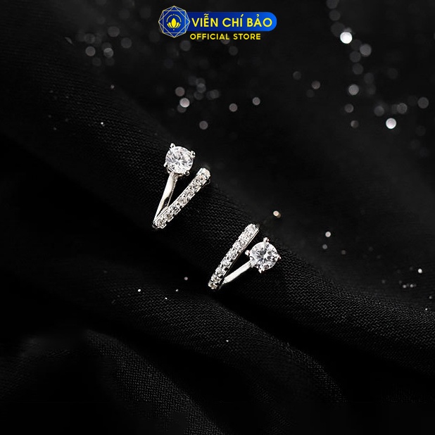 Bông tai bạc nữ chữ V lấp lánh chất liệu bạc 925 thời trang phụ kiện trang sức Viễn Chí Bảo B400093x