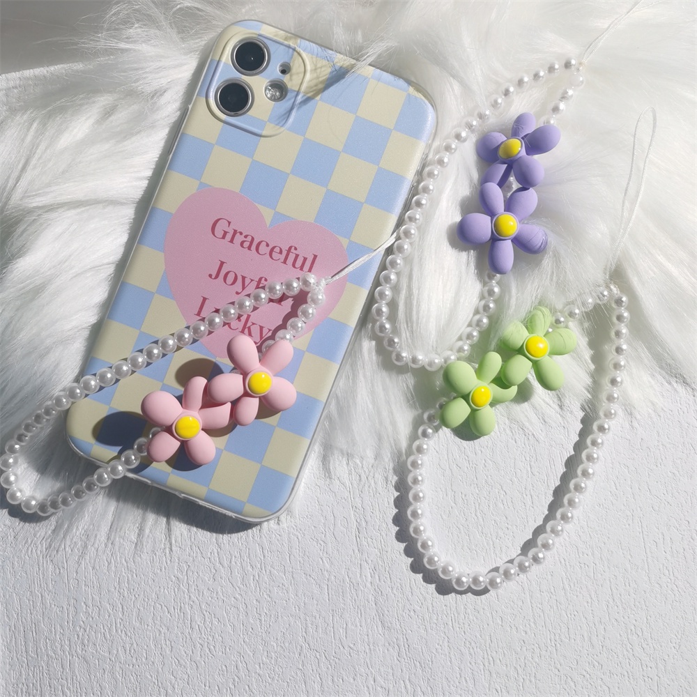 Dây Đeo Điện Thoại Bằng Acrylic Mềm Chống Thất Lạc Đính Hạt Ngọc Trai Hình Bông Hoa Màu Tím Dễ Thương