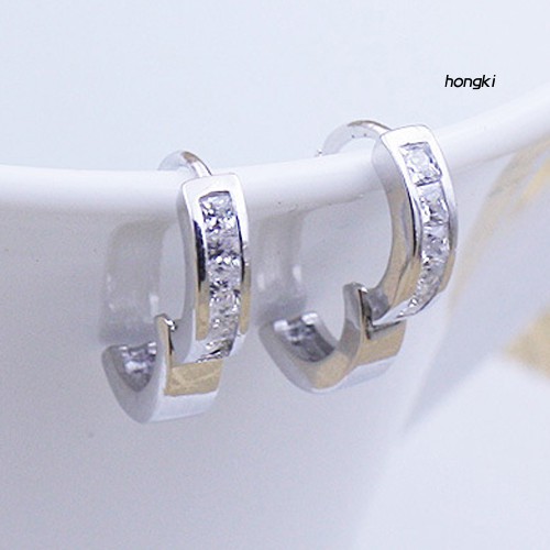 Khuyên tai tròn nhỏ mạ bạc đính đá thời trang dành cho nam