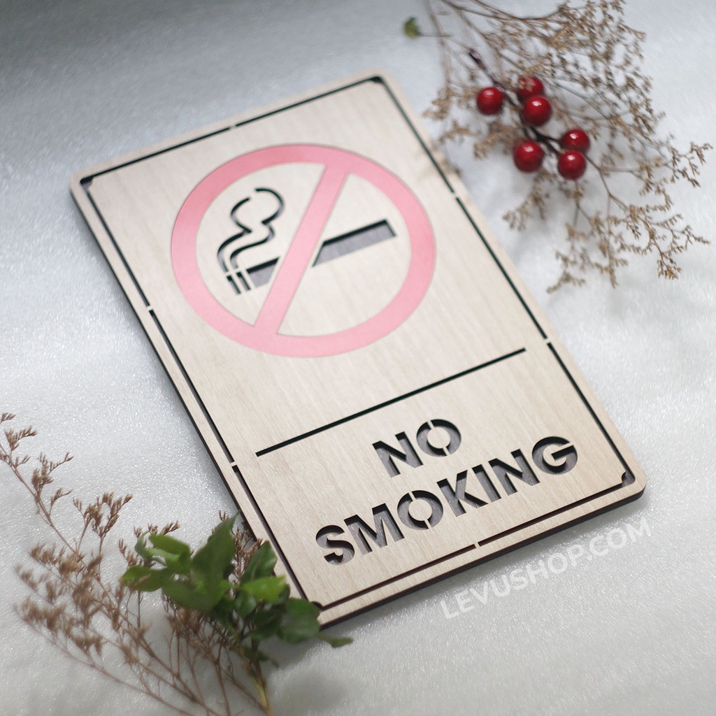 Bảng gỗ khắc laser No Smoking - khu vực không hút thuốc