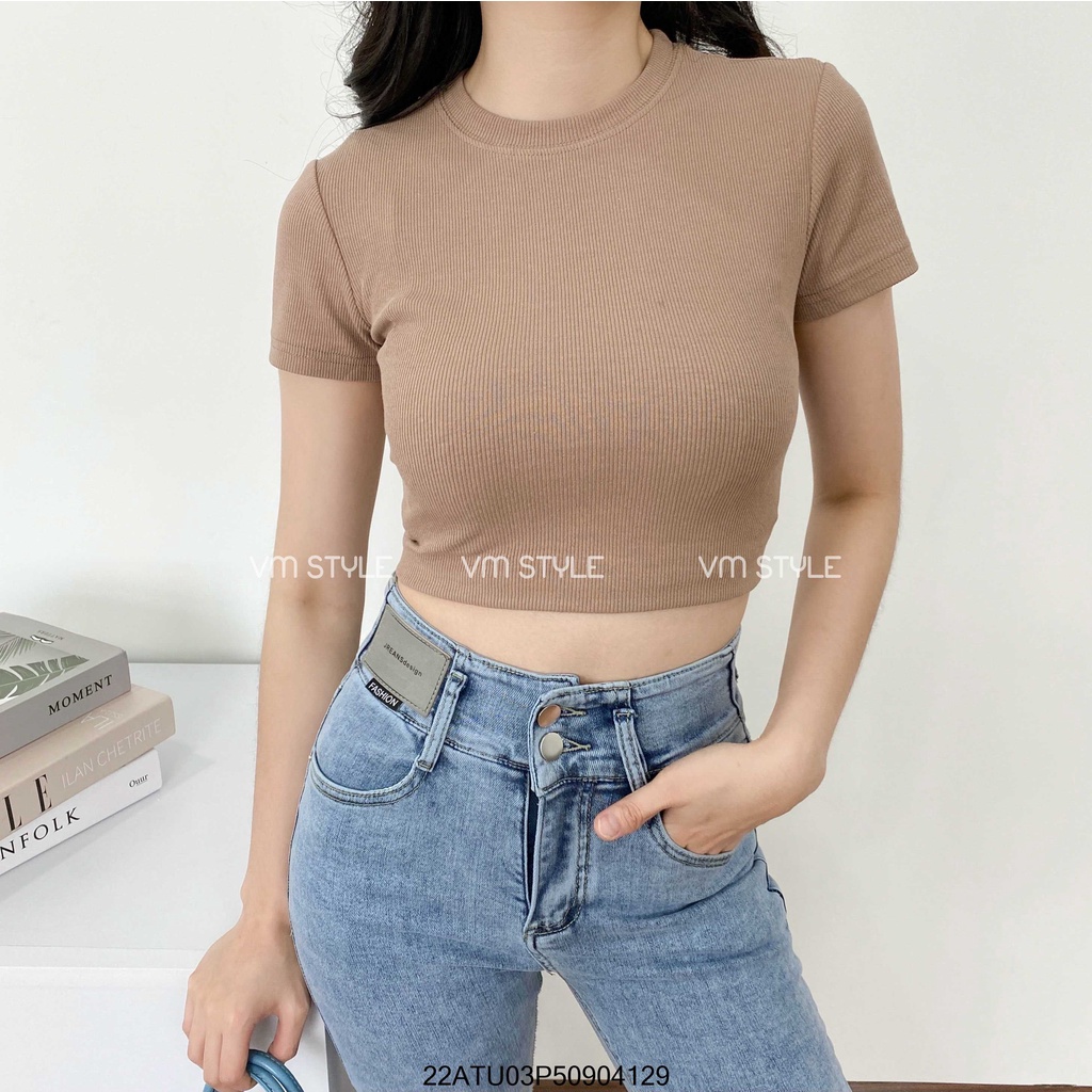 Áo thun xanh lá VMSTYLE trơn tăm tay ngắn cổ tròn nhiều màu-41902B-41901B- 22ATU05IA0901