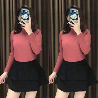 Áo Len Gân Tay Dài Cổ Lọ