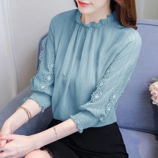Áo sơ mi chiffon tay lỡ phối ren thời trang mùa thu phong cách phương tây