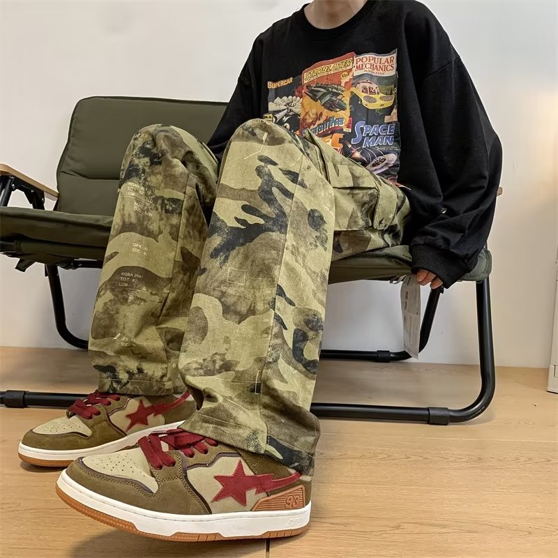 Quần Dài Dáng Suông Rộng Họa Tiết Rằn Ri Cá Tính Thời Trang Phong Cách Hàn Quốc Cho Nam