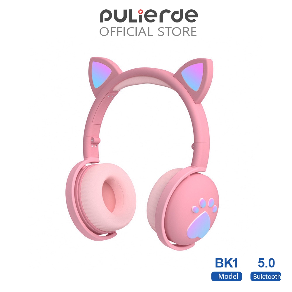 Tai Nghe Pulierde BK1 Kết Nối Bluetooth 5.0 Thiết Kế Tai Mèo Và Đèn LED Có Thể Gập Lại Được