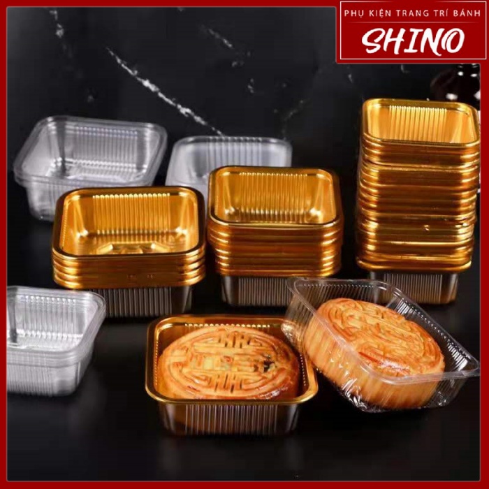 Bộ 100 Khay Đựng Bánh Trung Thu 50g màu Vàng / Trong