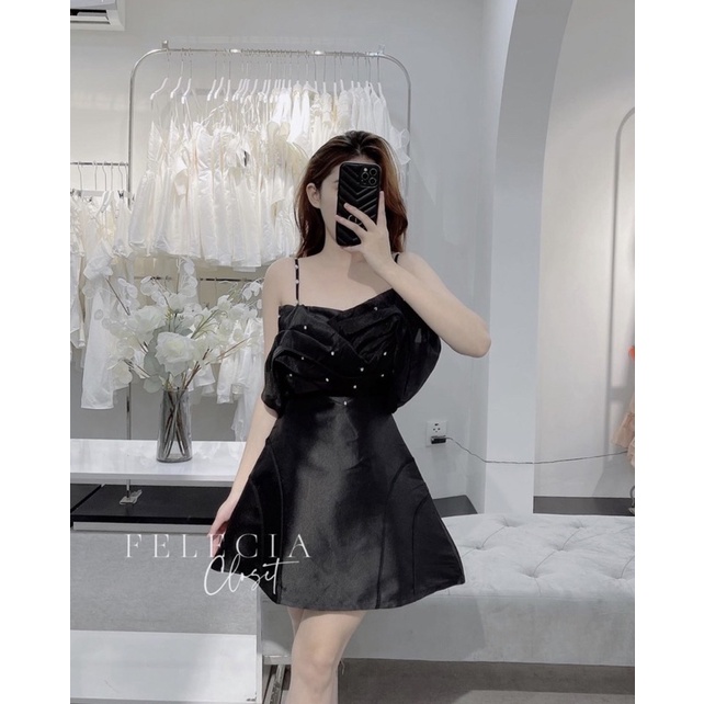 ĐẦM XOĂN LƯỚI BẸT VAI ĐÍNH HẠT 2 DÂY