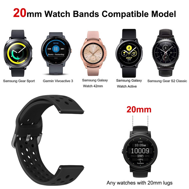 Dây Đeo Silicon Mềm 22mm 20mm Cho Đồng Hồ Thông Minh Samsung Galaxy Active 2 40 42 44 46 mm Gear S2 Classic S3 S4 Sport Frontier Live 2neo