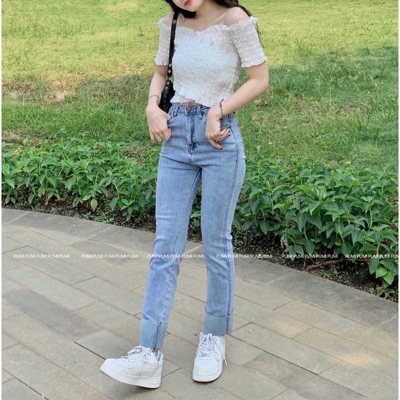 Quần jean nữ mềm co giãn tốt có thể mặc 2 kiểu size SML Pumi
