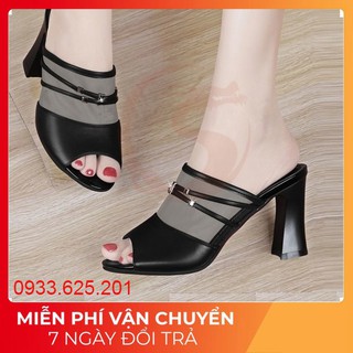 Giày cao gót nữ đẹp gót trụ 8cm hở mũi phối lưới Ro116 - Bảo hành 12 tháng - Đổi hàng nếu ko ưng ý