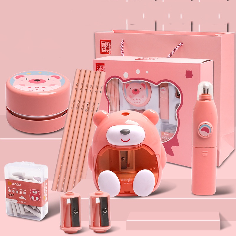 Set bộ 6 món quà tặng đồ dùng/dụng cụ học tập Máy Chuốt/Gọt Bút Chì, Hút Bụi Mini Để Bàn, Tẩy Bút Chì tự động
