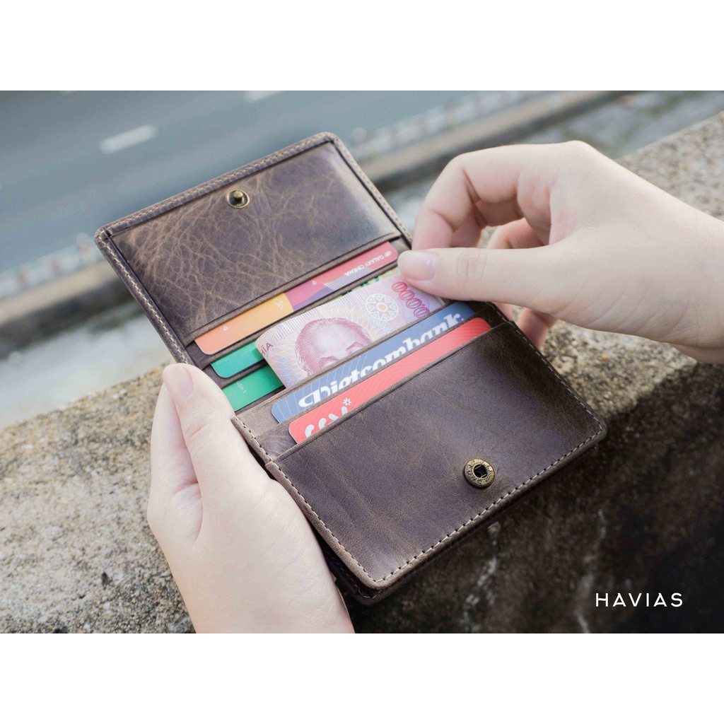 BIZ HAVIAS ví dáng hộp mini da bò thật Nappa 100% cao cấp