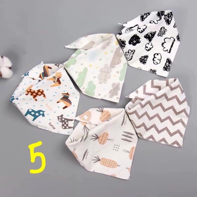 Combo 10 yếm tam giác cotton siêu mềm có khuy bấm cho bé