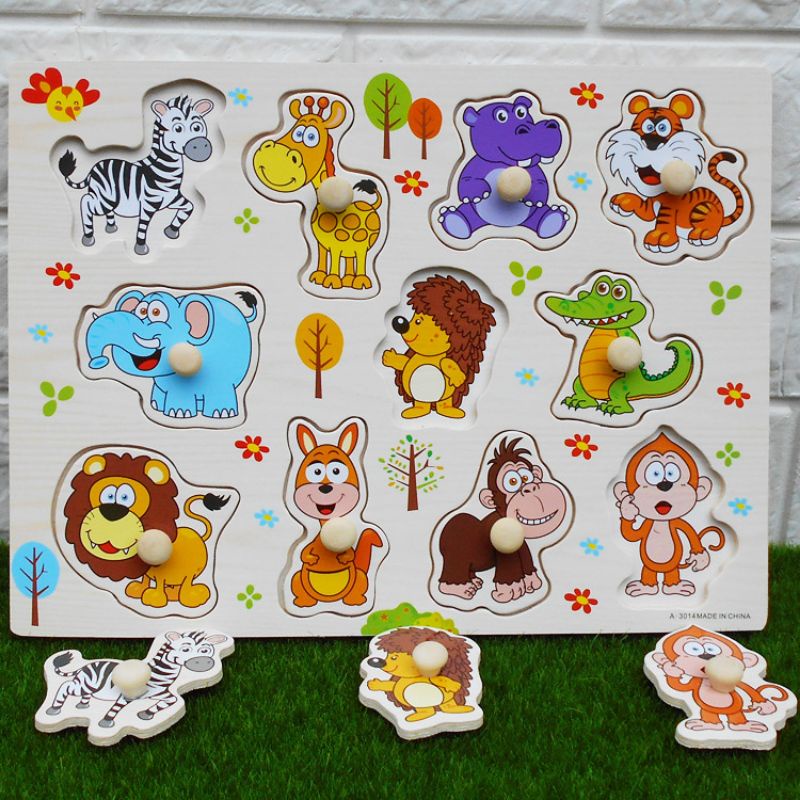 Bảng núm gỗ thông minh ⚡ SALE SỐC ⚡ Bảng ghép hình học chữ cái chữ số con vật phương tiện cho bé nhiều chủ đề