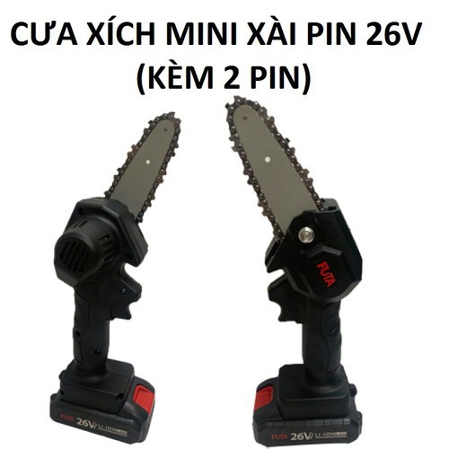 Máy cưa xích FUTA 26V, 2 PIN 💝 Freeship 💝 máy cắt gỗ cầm tay có lam xích 4inch [ tặng kèm 2 pin ]