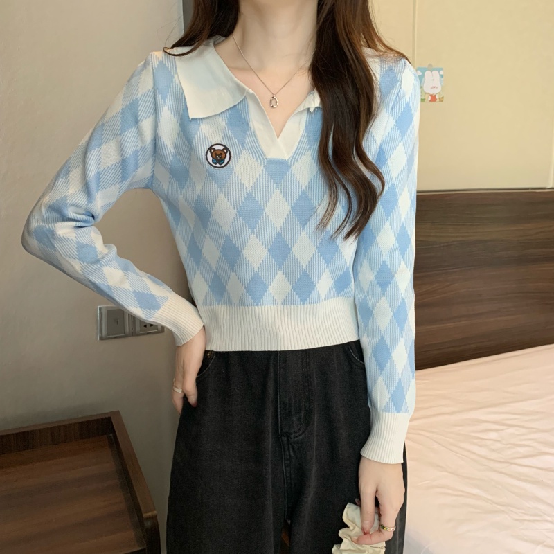 Áo croptop SUXI dệt kim cổ chữ V tay ngắn họa tiết sọc caro thời trang mùa hè cho nữ