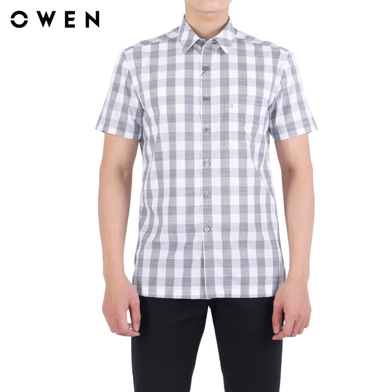Áo sơ mi Ngắn tay Owen Ngải cứu Body Fit màu Xám caro - BA22954NT