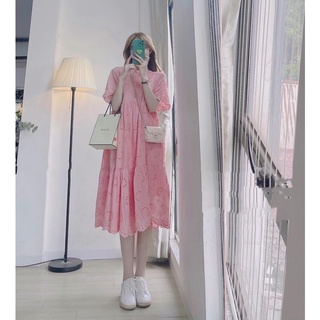 Váy xuông thô boy cổ tròn ( còn hồng- trắng- xanh kèm ảnh thật shop chụp)