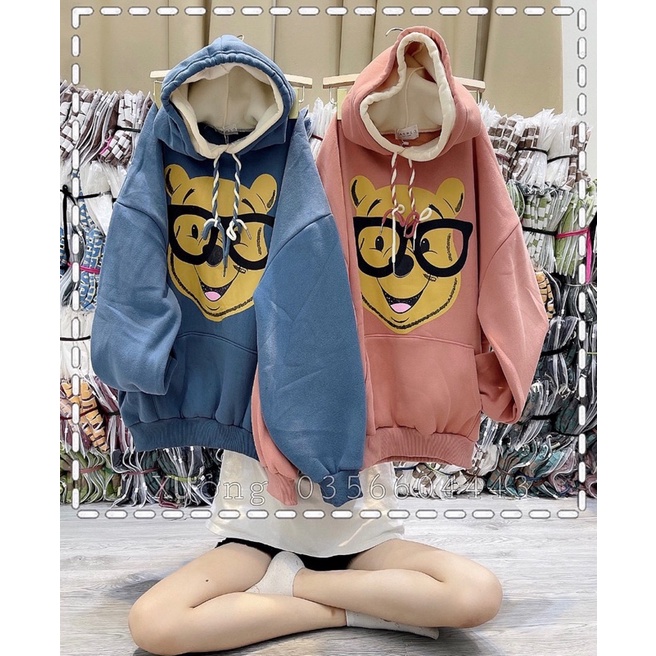 Áo Hodies Nỉ Mũ Gấu Vàng Đeo Kính