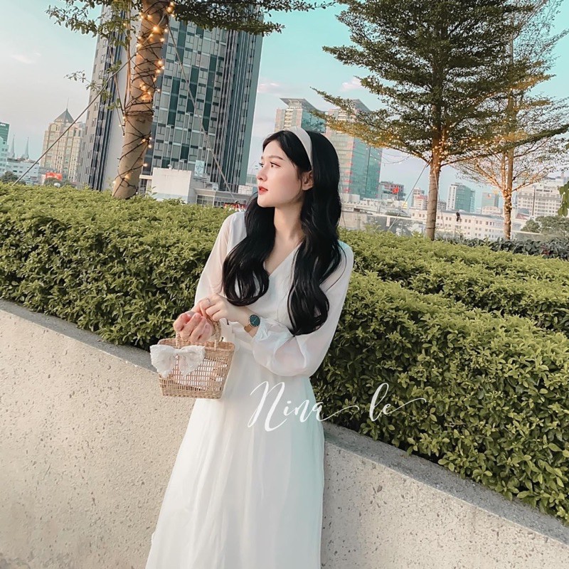 Đầm voan trắng❤️Hình thật❤️Đầm voan trắng thắt chéo | BigBuy360 - bigbuy360.vn