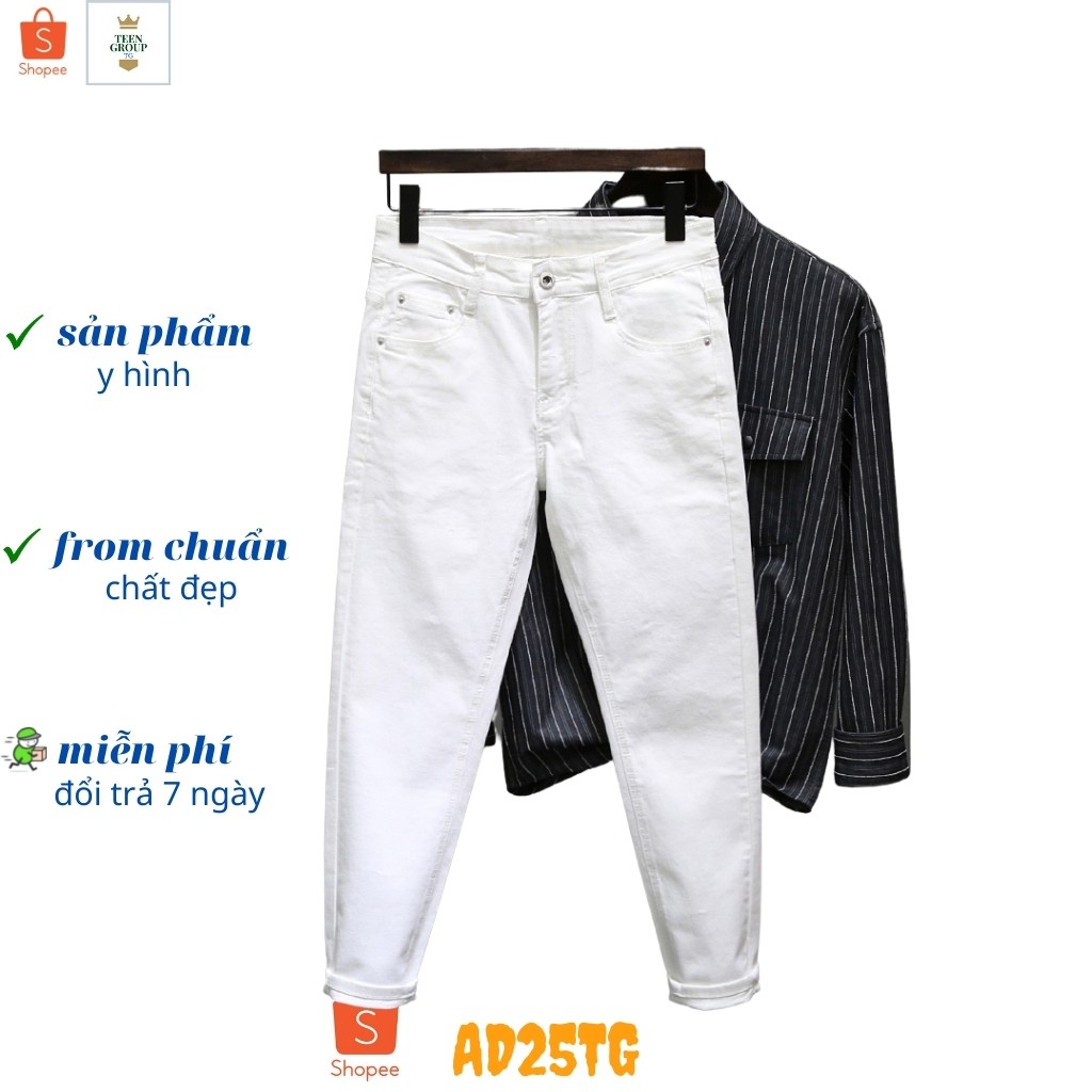 Quần Jean Nam TENJI STORE AD25TG Jean Nam Trắng Trơn Cao Cấp Trẻ Trung Phong Cách Cá Tính Giá Gốc Tận Xưởng(44 - 70KG)