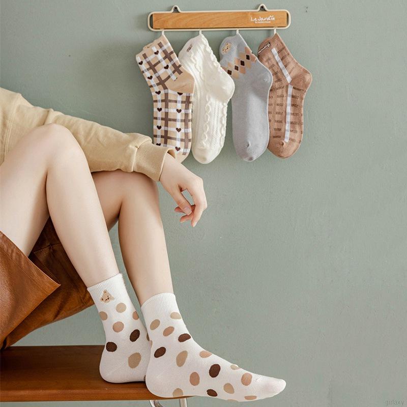 Vớ cotton họa tiết gấu hoạt hình dễ thương phong cách Hàn Quốc cho nữ
