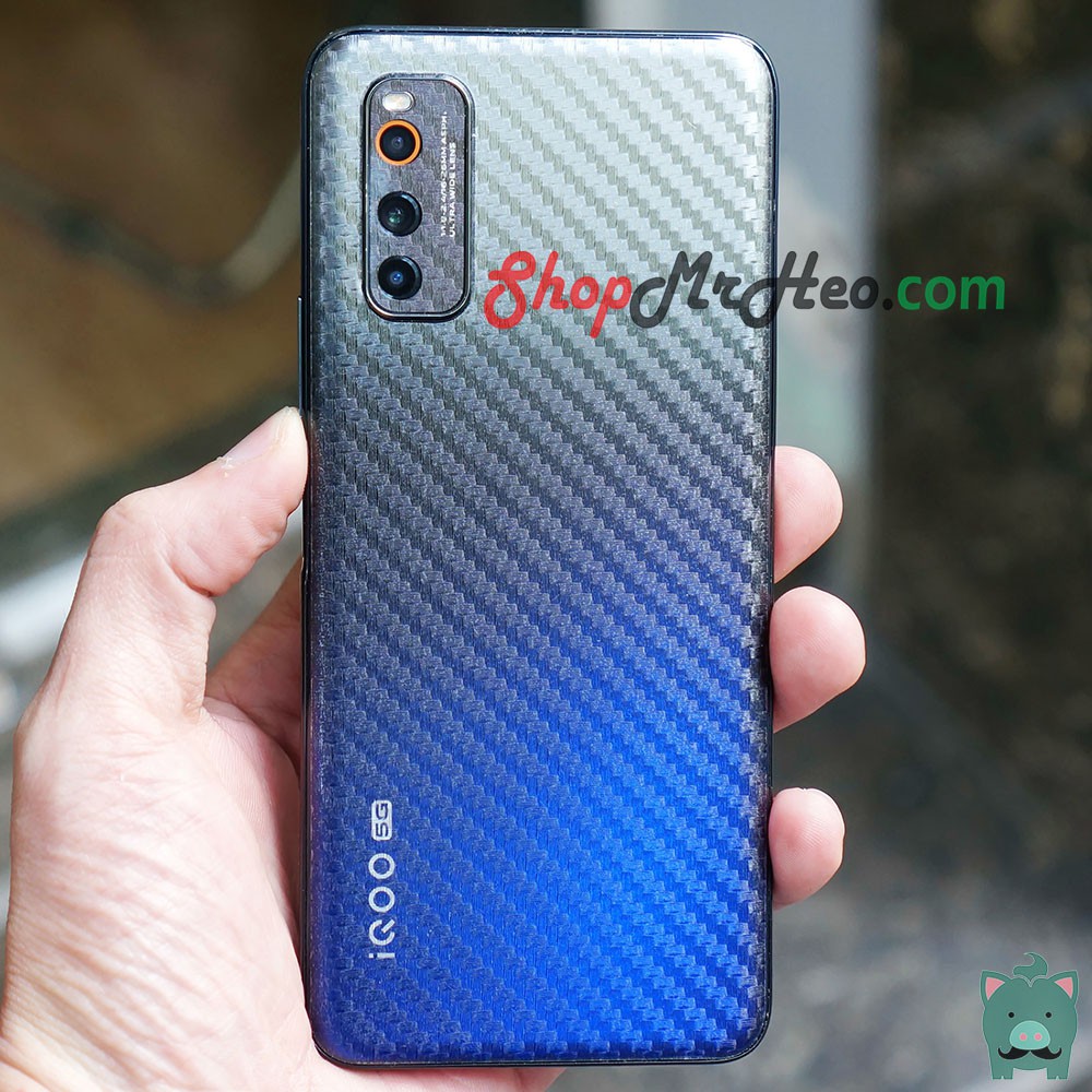 Skin Dán Mặt Sau Lưng Vân 3D Vivo iQOO 3 5G - iQOO Neo 3 5G - Carbon, Hình hộp, Nhám, Vân da